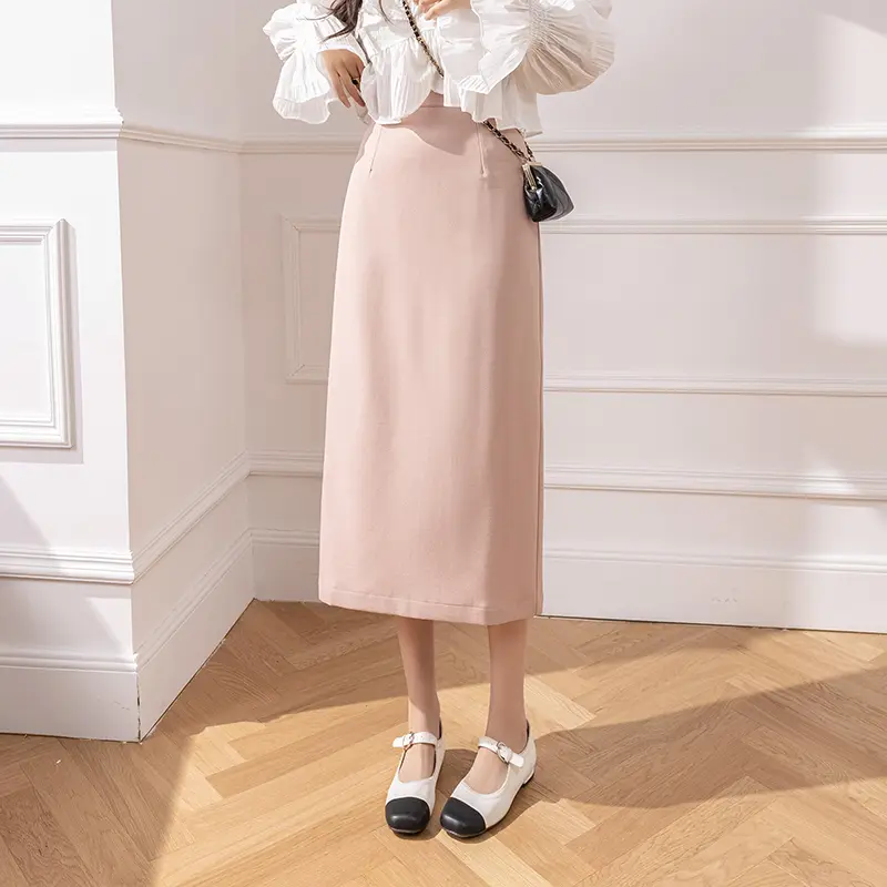 Fashion High Waist Long Skirt Women Elegant Solid ...
