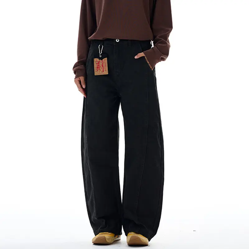 Men's Casual Trousers, American-Style Curved Trousers, New Fashionable Wide-Leg Trousers With Patchwork Design