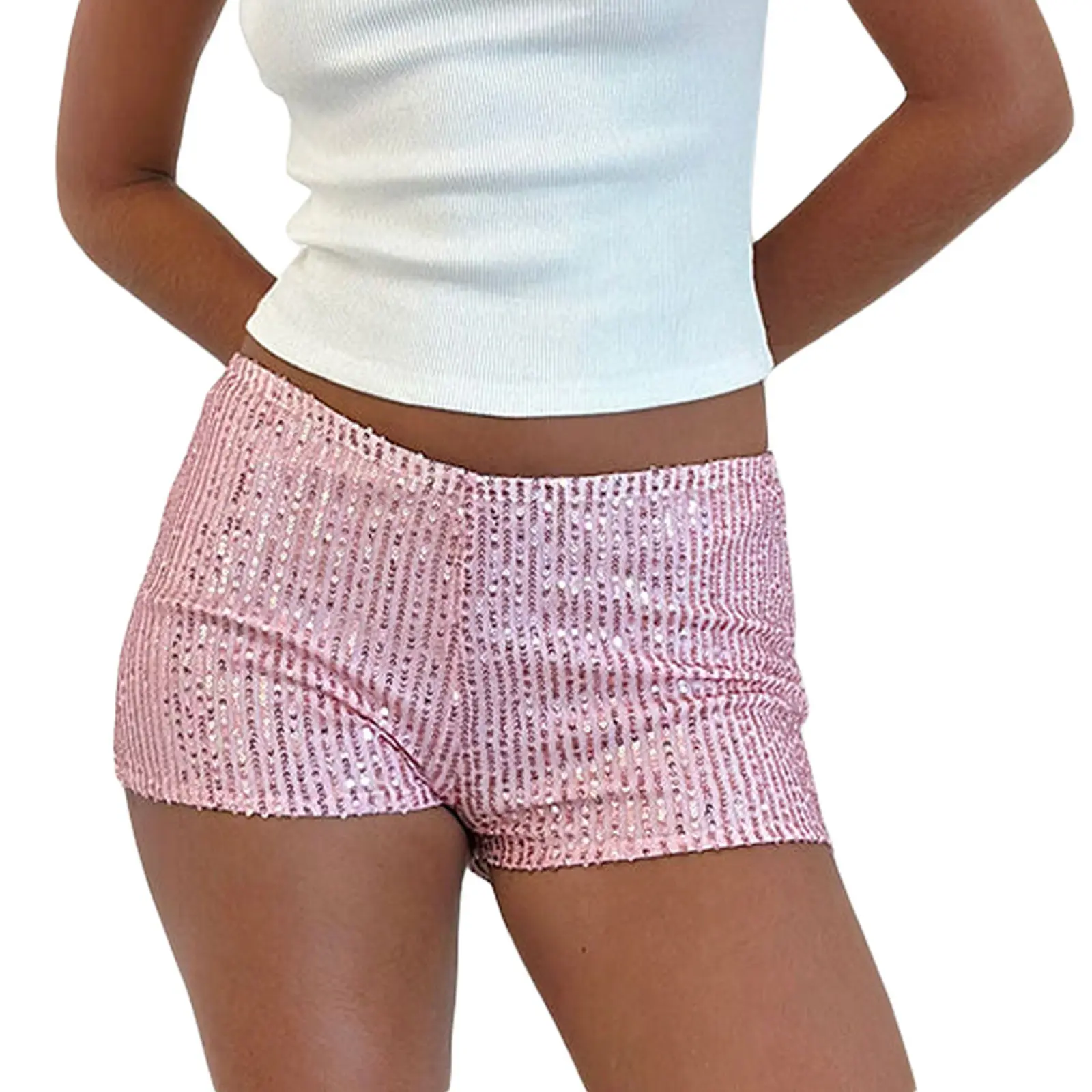 Women's Sequins Shorts Low Rise Elastic Waistband Shorts Hot Streetwear