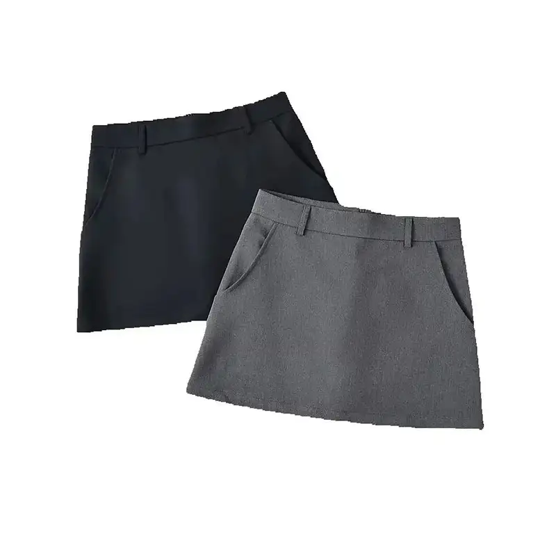 Women Fashion Solid Back Zipper Mini Skirt Vintage High Waist Female