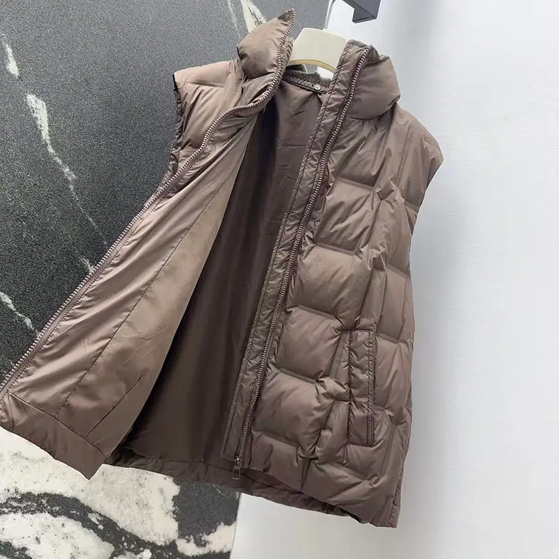 Women's Patchwork Hooded Sleeveless Down Jacket, Fashionable, Casual, And Versatile Vest