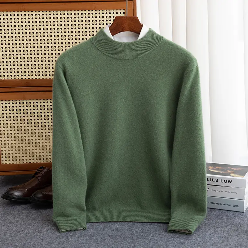 Men's Wool Pullover Half-High Collar Sweater Warm ...