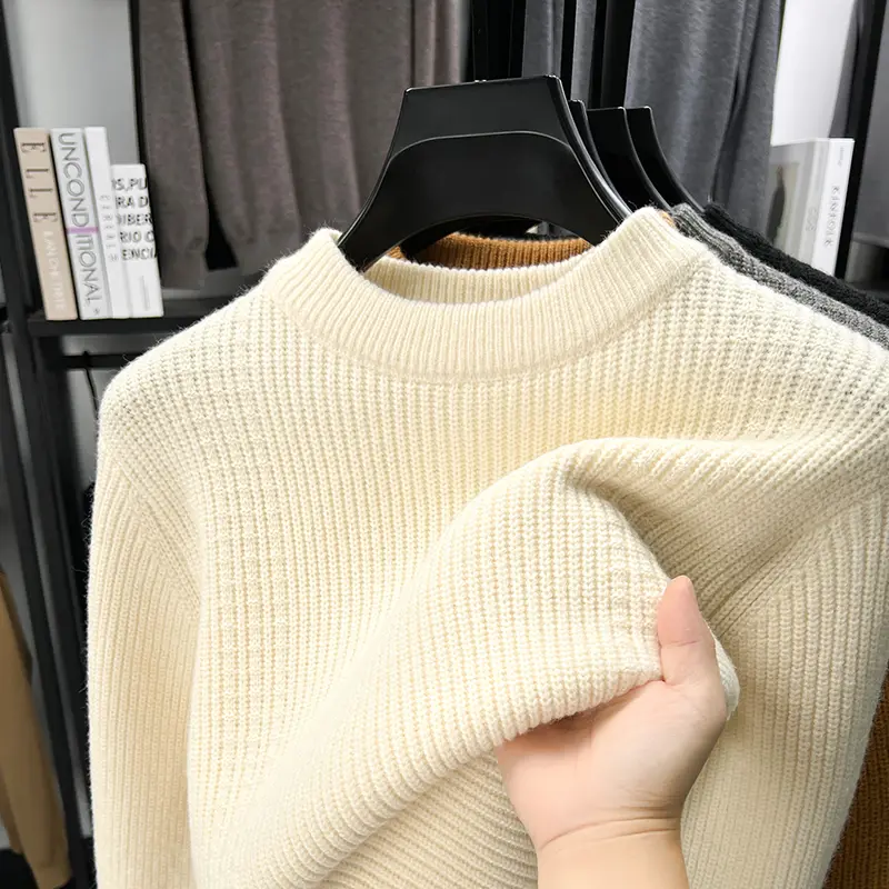 Premium Solid Color Round Neck Knitted Sweater Men High-Quality Thicken Warm Fashion Soft Comfort Casual Pullover