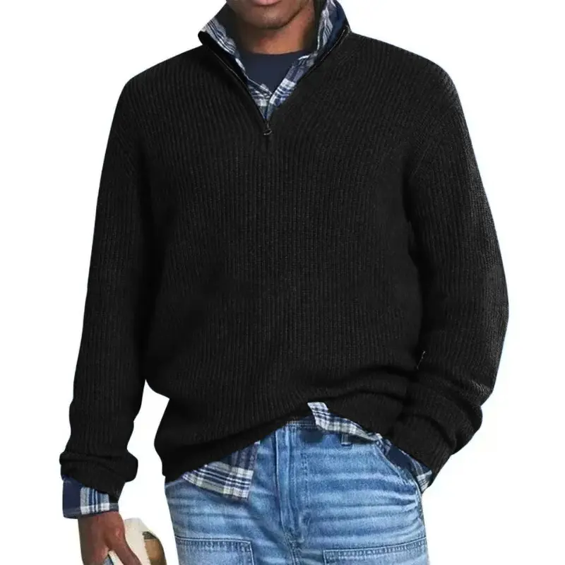 Men's Knit Sweater Casual Long Sleeve Collar Pullover Sweaters Outdoor Warm Stripes Pullover Jumper