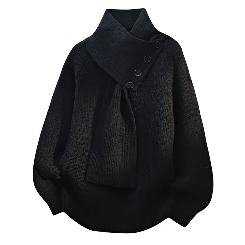 Men's Fashion Scarf Design Sweater Casual Loose Button Decor Knit Pullover