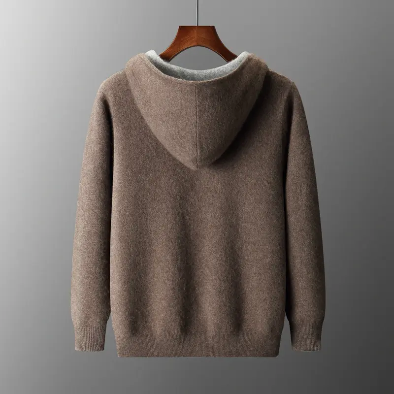 Pure Cashmere Sweater Double-Sided Cardigan Men's Casual Zipper Thickened Cashmere Knitted Hooded Sweater Coat