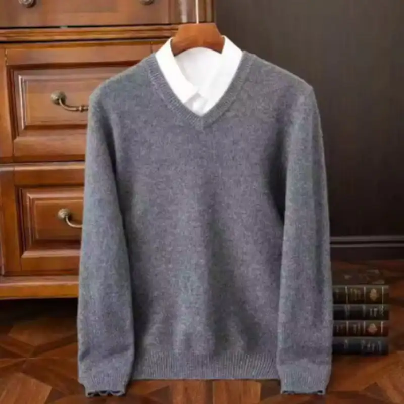 Men's Wool Warm Pullovers Sweater V-Neck Knit Fit ...