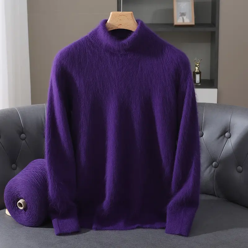 Men's High Neck Pullover Knitted Sweater Cashmere Long Sleeved Loose Business Casual Warm Top