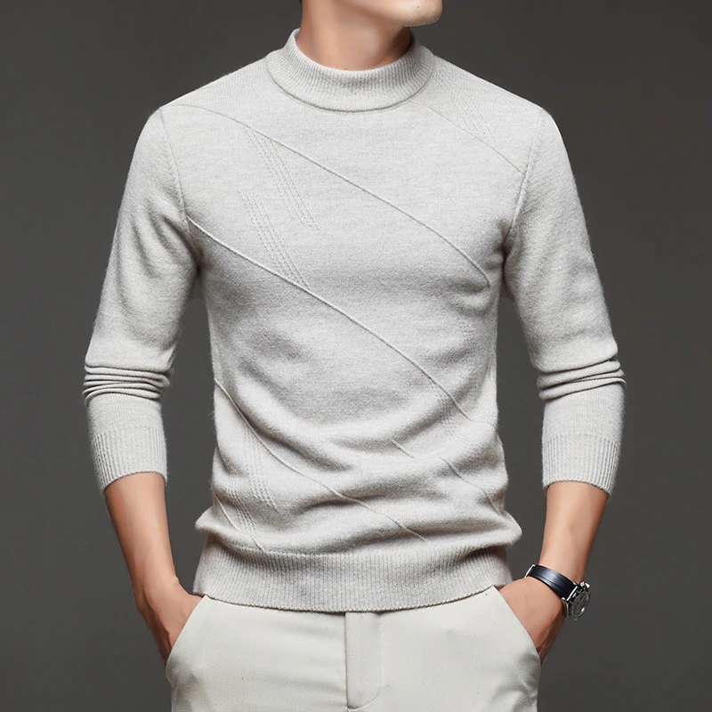 Pure Cashmere Sweater For Men With Half High Collar And Inner Coat, Men's Wool Sweater For Men