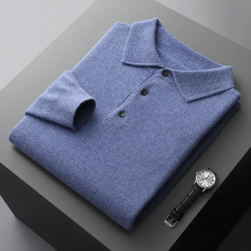 Men's Wool Knitted Sweater Men's Business Casual Knitted Polo Collar Pullover Top