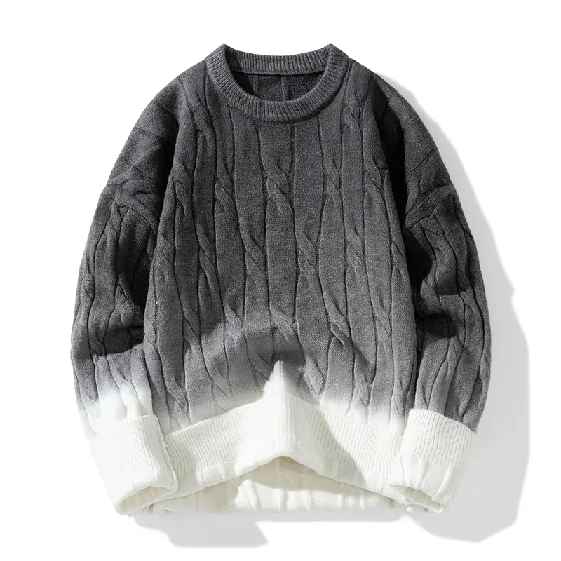 Gradient Knitwear Loose Chunky Twist Knit Pullover...
