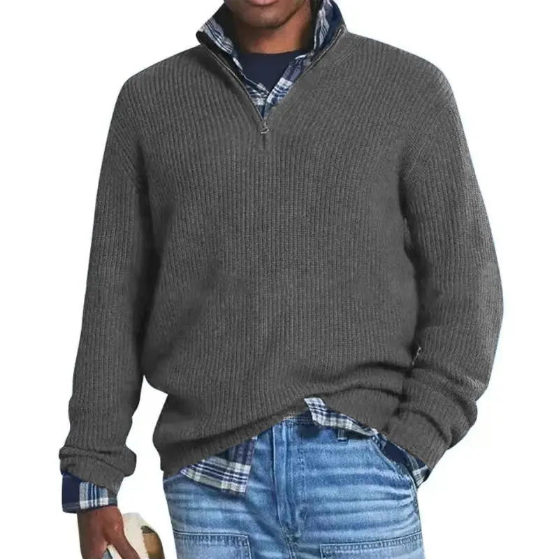 Men's Knit Sweater Casual Long Sleeve Collar Pullover Sweaters Outdoor Warm Stripes Pullover Jumper