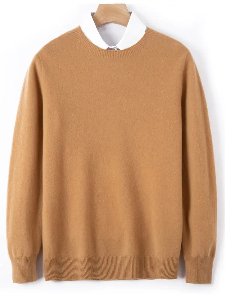 Wool Sweater Men's Round Neck Pullover Top Thin Solid Color Knit Sweater