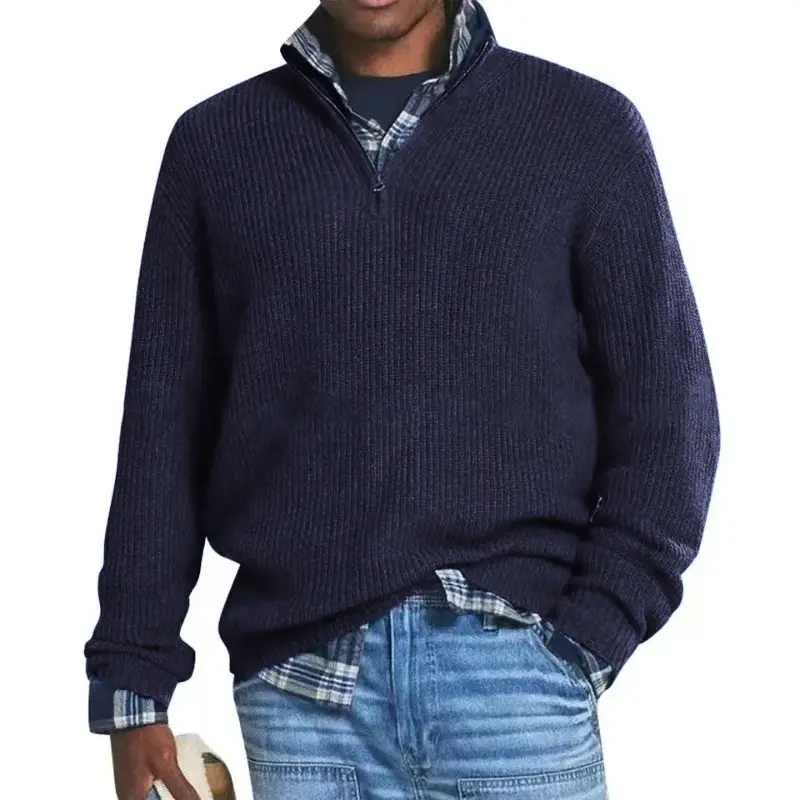Men's Knit Sweater Casual Long Sleeve Collar Pullover Sweaters Outdoor Warm Stripes Pullover Jumper