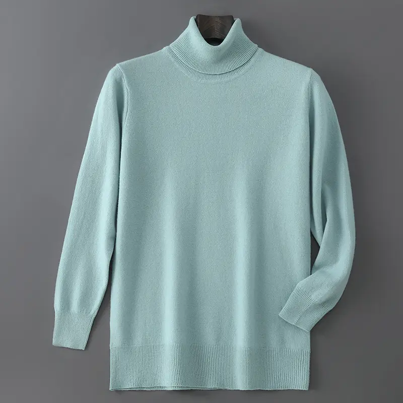 Men's High Neck Pullover Knitted Sweater Long Sleeved Loose Solid Color Business Casual Warmtop