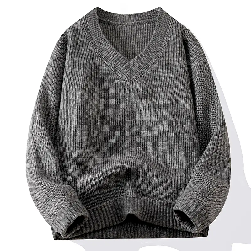Knitted V-Neck Sweater Ribbed Neckline Not Easy To Deform Thick Warm Fashion