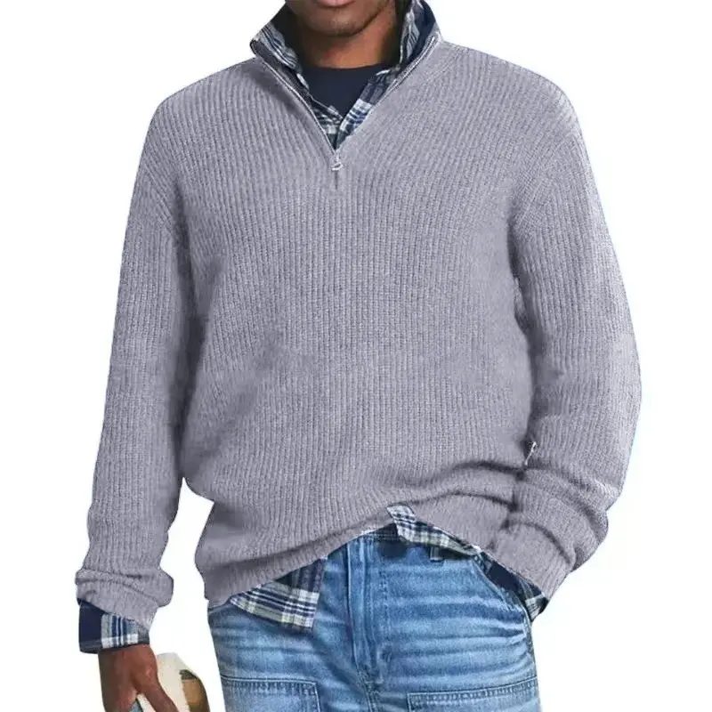 Men's Knit Sweater Casual Long Sleeve Collar Pullover Sweaters Outdoor Warm Stripes Pullover Jumper