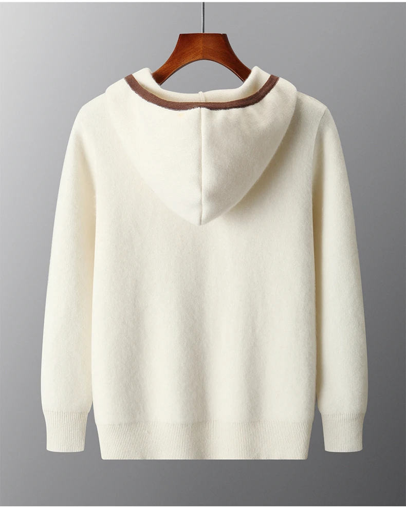 Cashmere Sweater Hooded Zipper Cardigan Men's Air Layer Thickened Color Block Knitted Sweater Jacket