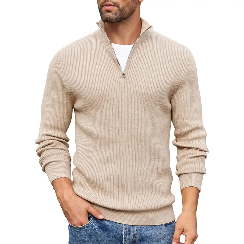 Men's Turtleneck Pullover Sweaters Zip Knitted Jumper Sweater Long Sleeve Warm Coats Outwear