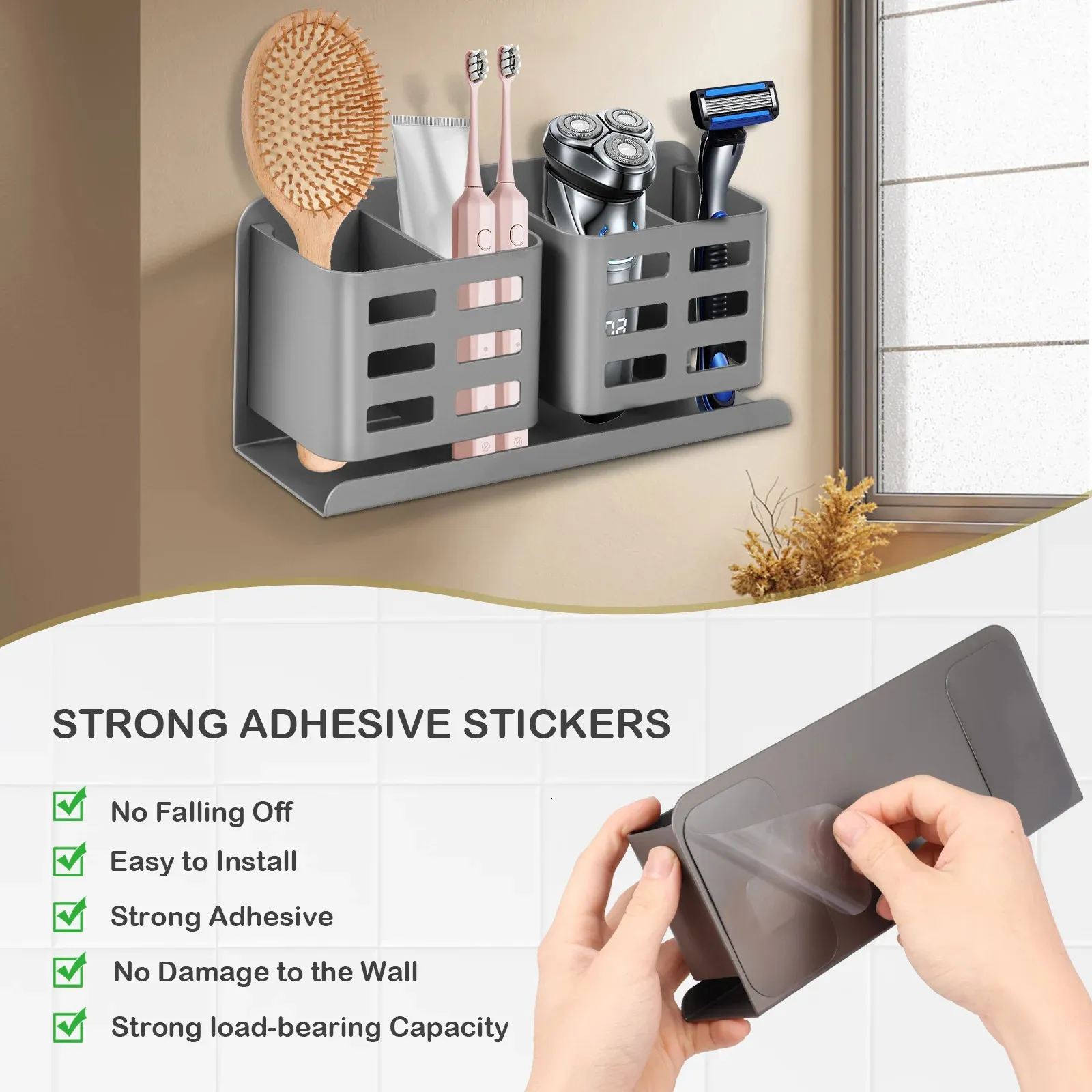 Wall Mounted Toothbrush Holder Self Adhesive Bathr...
