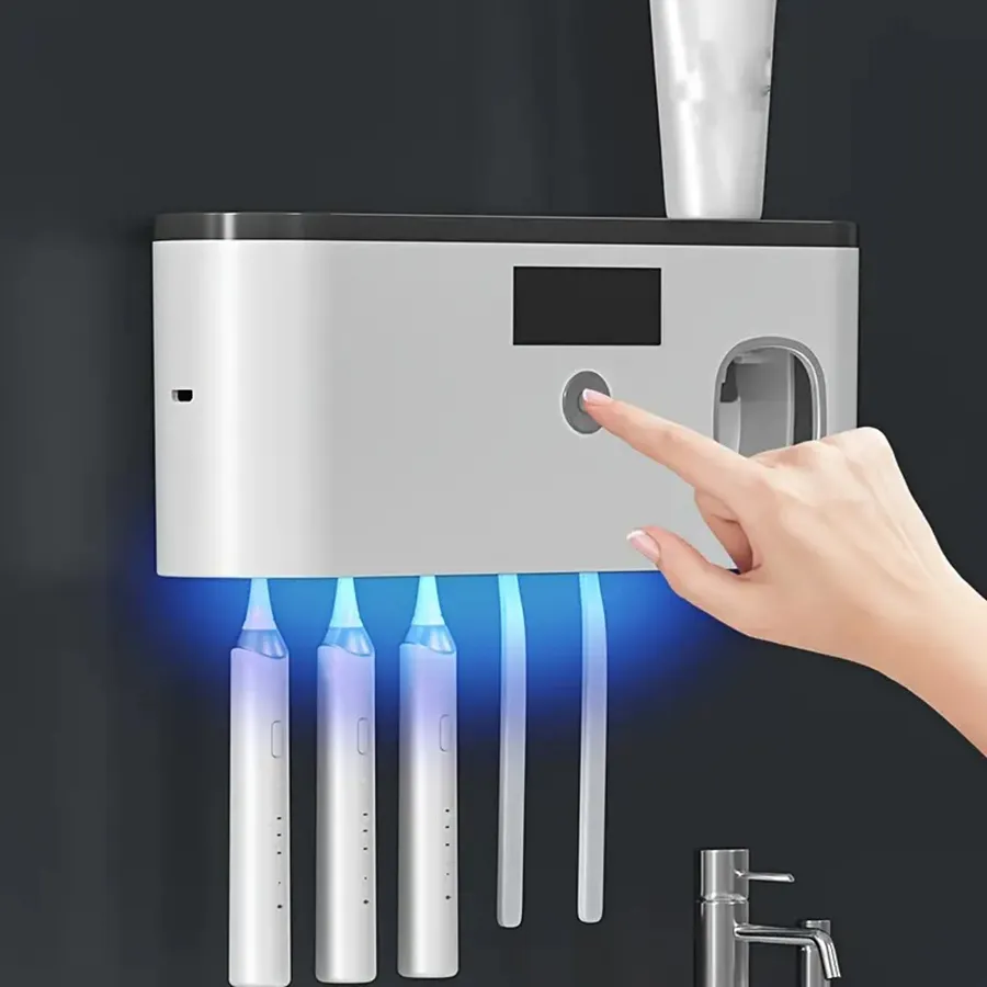 Smart Toothbrush Sterilizer Wall Mounted Toothbrush Holder With Toothpaste Dispenser, Toothbrush Organizer