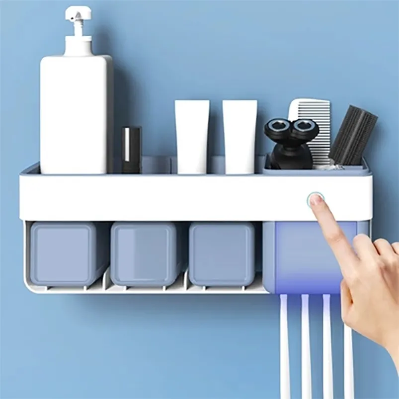 Waterproof Toothbrush Holder With Cups Toothpaste Partition Storage Rack Punch Free Bathroom Accessories Sets
