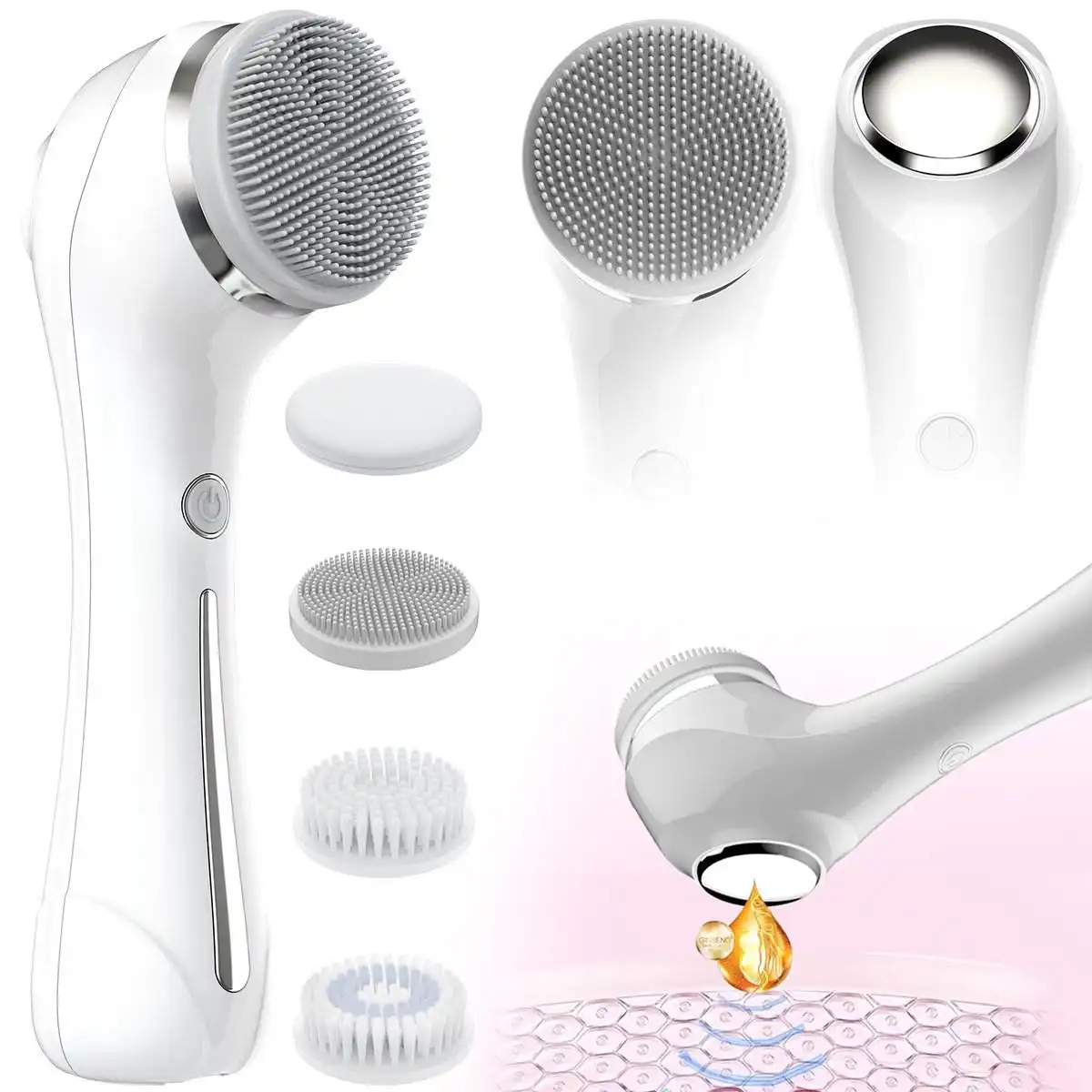Face Scrubber Sonic Facial Cleansing Brush With 5 Interchangeable Brush Head IPX7 Waterproof Wireless