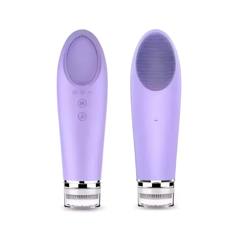 Rechargeable Facial Cleansing Brush With Hot/Cool Compress Silicone Face Cleanser For Deep Cleaning