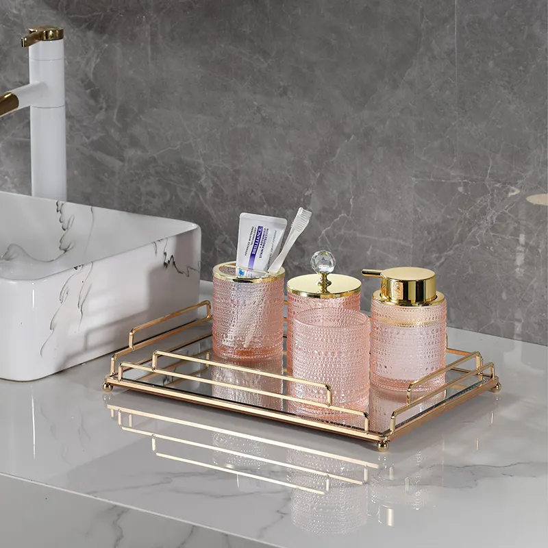 Bathroom Accessory Set: Luxury 4-Piece Set Including Pump-Type Foam Hand Soap Bottle, Mouthwash Cup, And Storage Container