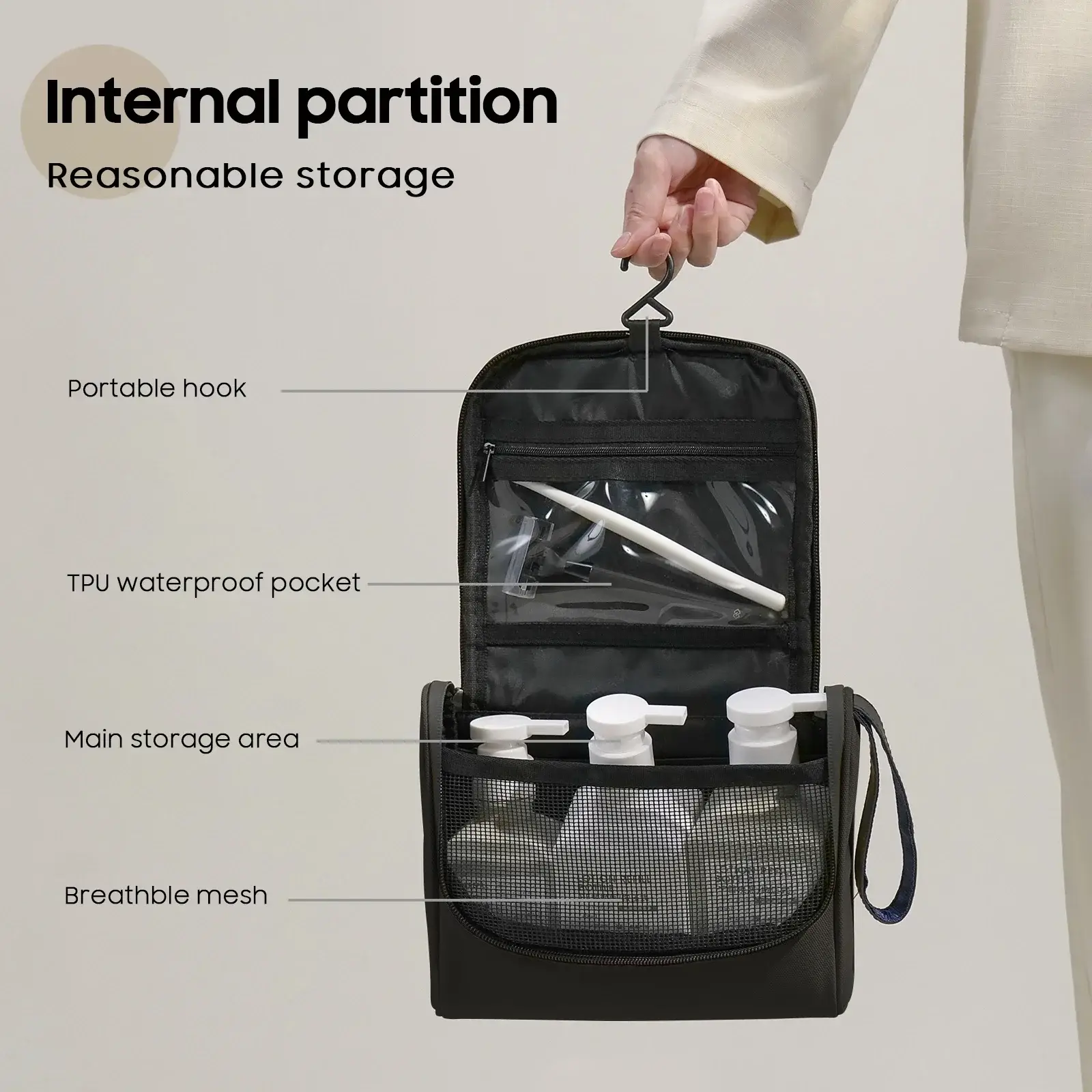 Foldable Toiletry Bag, Waterproof Cosmetic Bag, Travel Storage Bag, Bathroom Hanging Storage