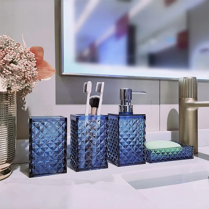Bathroom Four-Piece Set, Including Toothbrush Cup And Pump Dispenser, For Organized Storage