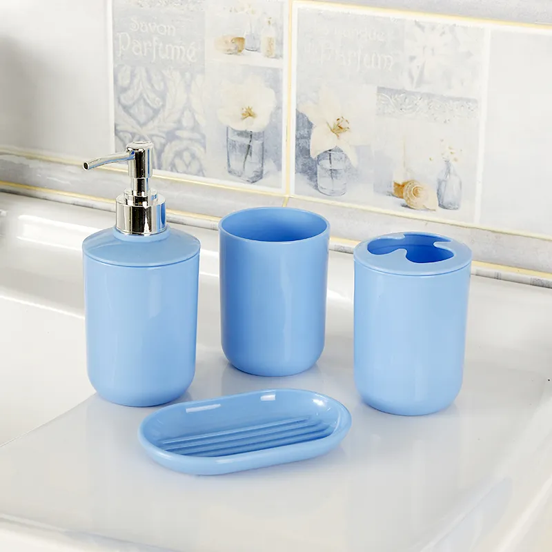 4Pcs/Set Bathroom Accessories Plastic Toothbrush Holder Cup Liquid Soap Dispenser Soap Dish Set Home Decoration