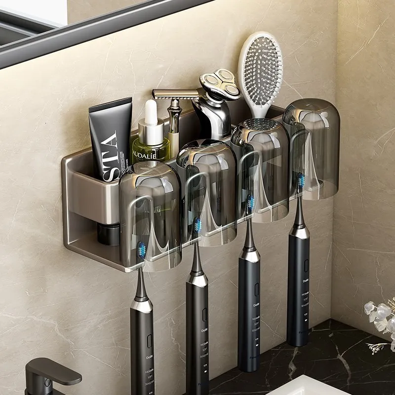 Toothbrush Holders Toothbrush Rack Bathroom Perforation-Free Mouthwash Cup Wall Mounted Storage Rack Electric Toothbrush Rack Bathroom Accessories