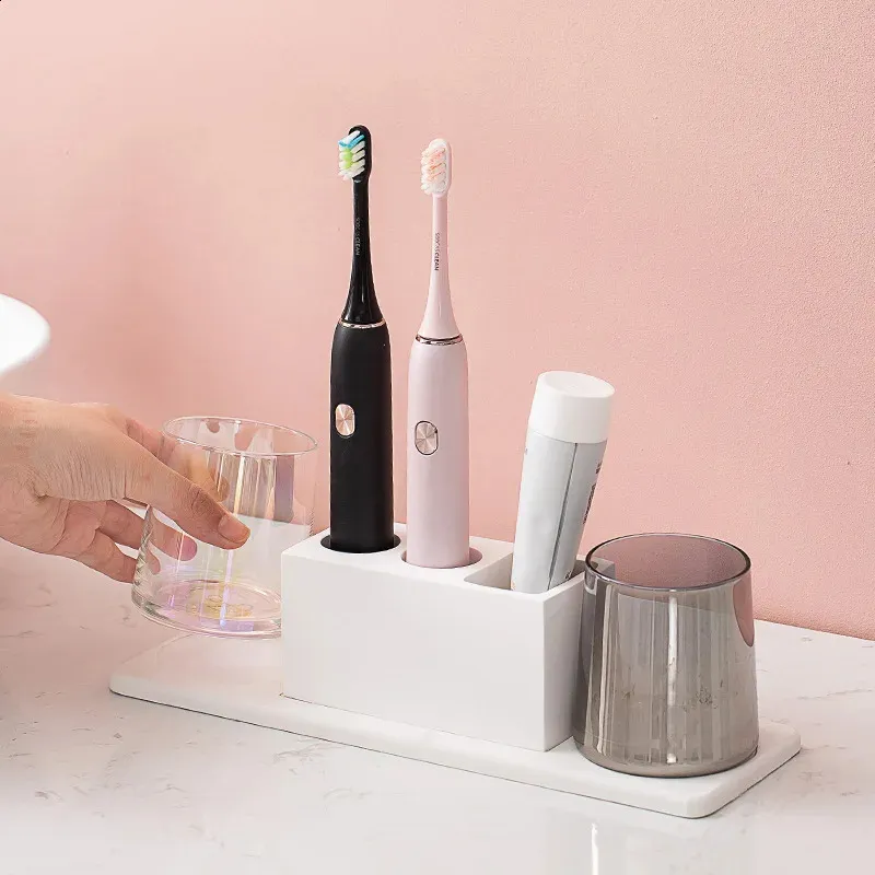 Bathroom Countertop Storage Rack With Glass Mouthwash Cup Set