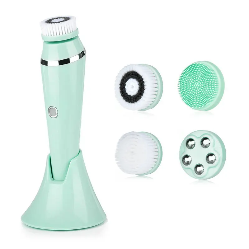 4 in 1 Electric Facial Cleansing Brush Rechargeable Waterproof Spin Exfoliator Face Scrubber Cleanser Skin Care Machine