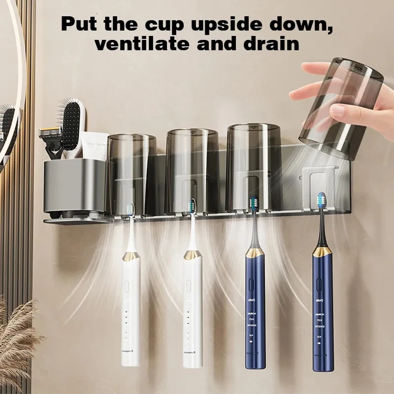 Punch Free Wall Mounted Electric Toothbrush Holder Storage Holders Bathroom Shelf Mouthwash Cup Toothbrush Holder