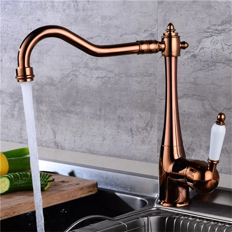Kitchen Sink Faucets Mixer Tap Hot & Cold Single Handle Deck Mounted Rotate