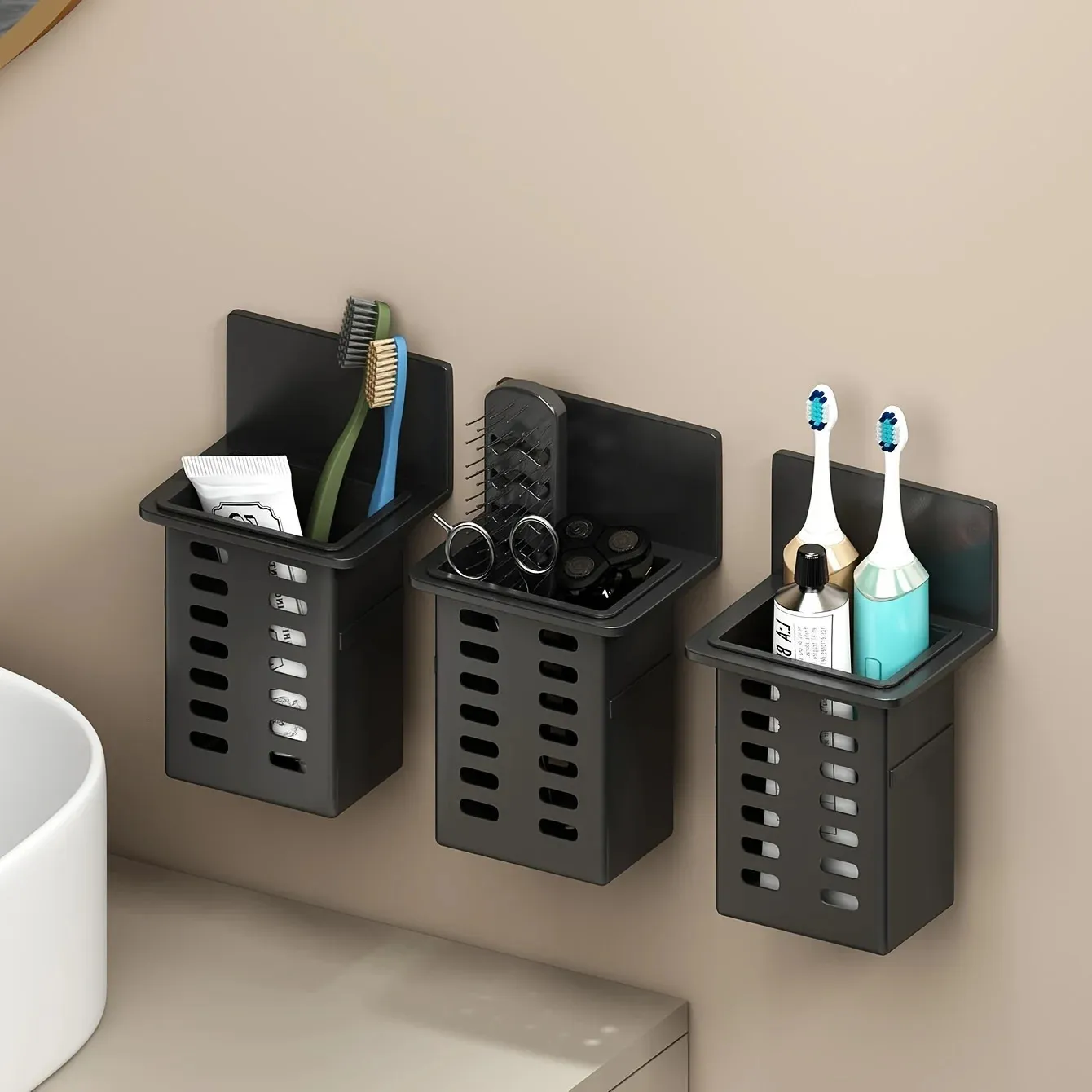 Toothpaste And Toothbrush Holder PP Wall-Mounted Storage Box For Bathroom Toiletries