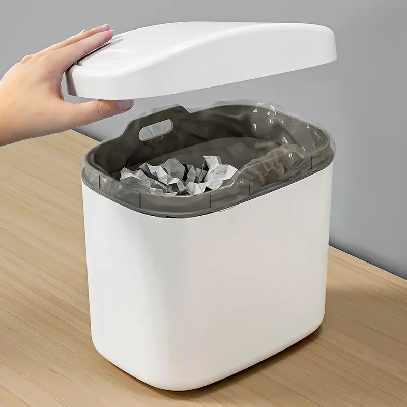 Mini Plastic Desktop Trash Can With Swing Lid For ...