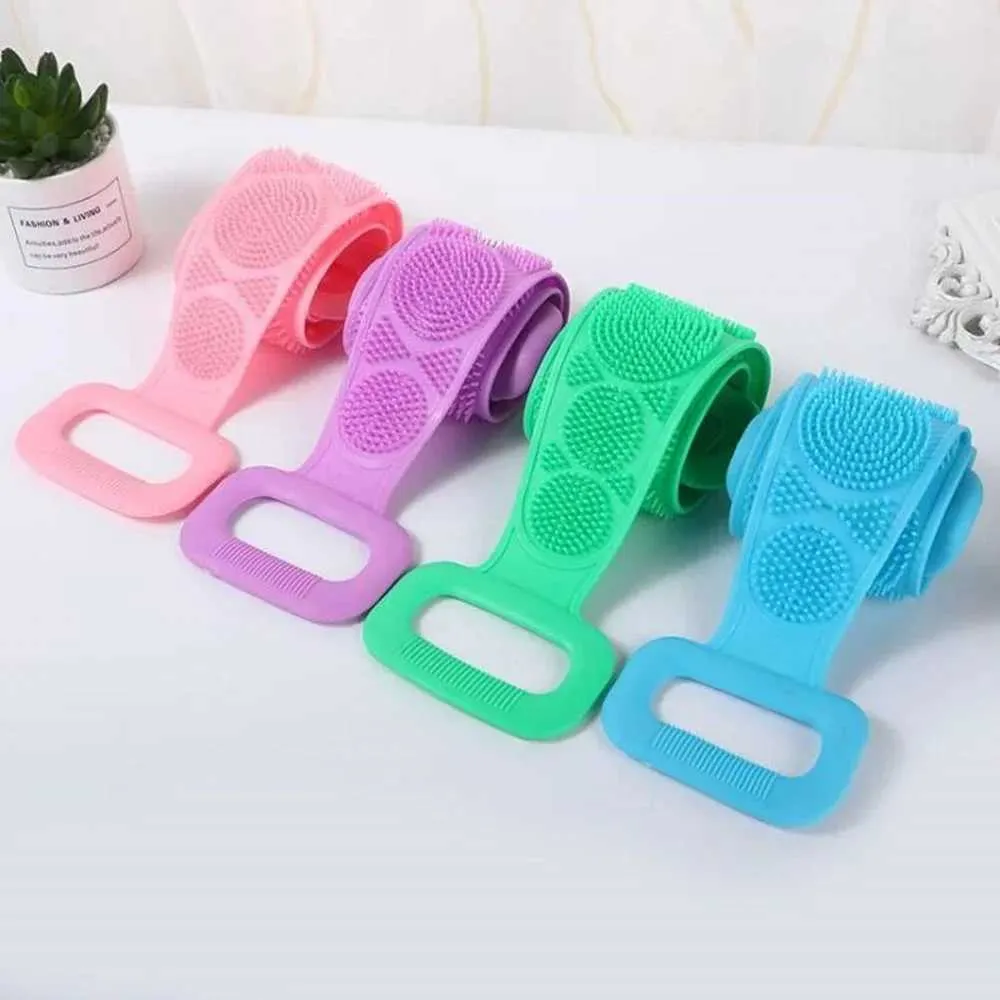 Body Sponge Silicone Back Scrubber Brushes Bath Towels Rubbing Back Peeling Massage Shower Belt Extended Bath Tools