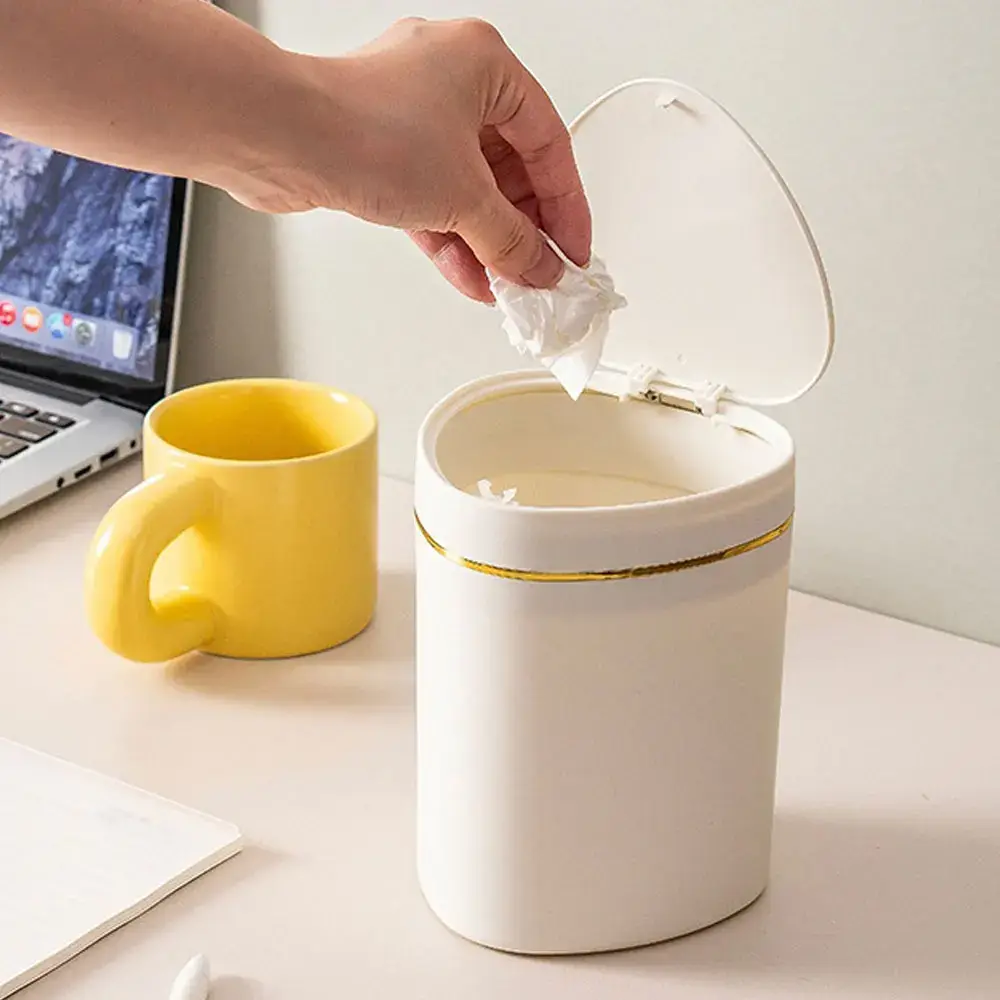 Triangular Tabletop Trash Can With Push Button