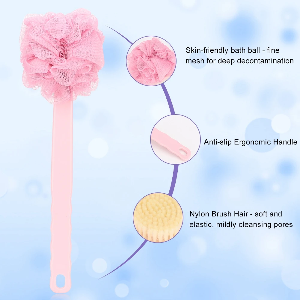 Bath Brush With Bath Ball Long Handle Body Back Ma...