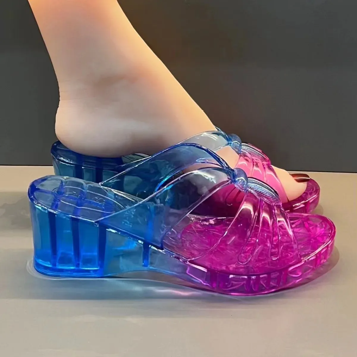 Women High Heel Jelly Shoes Flip-Flops Outdoor Retro