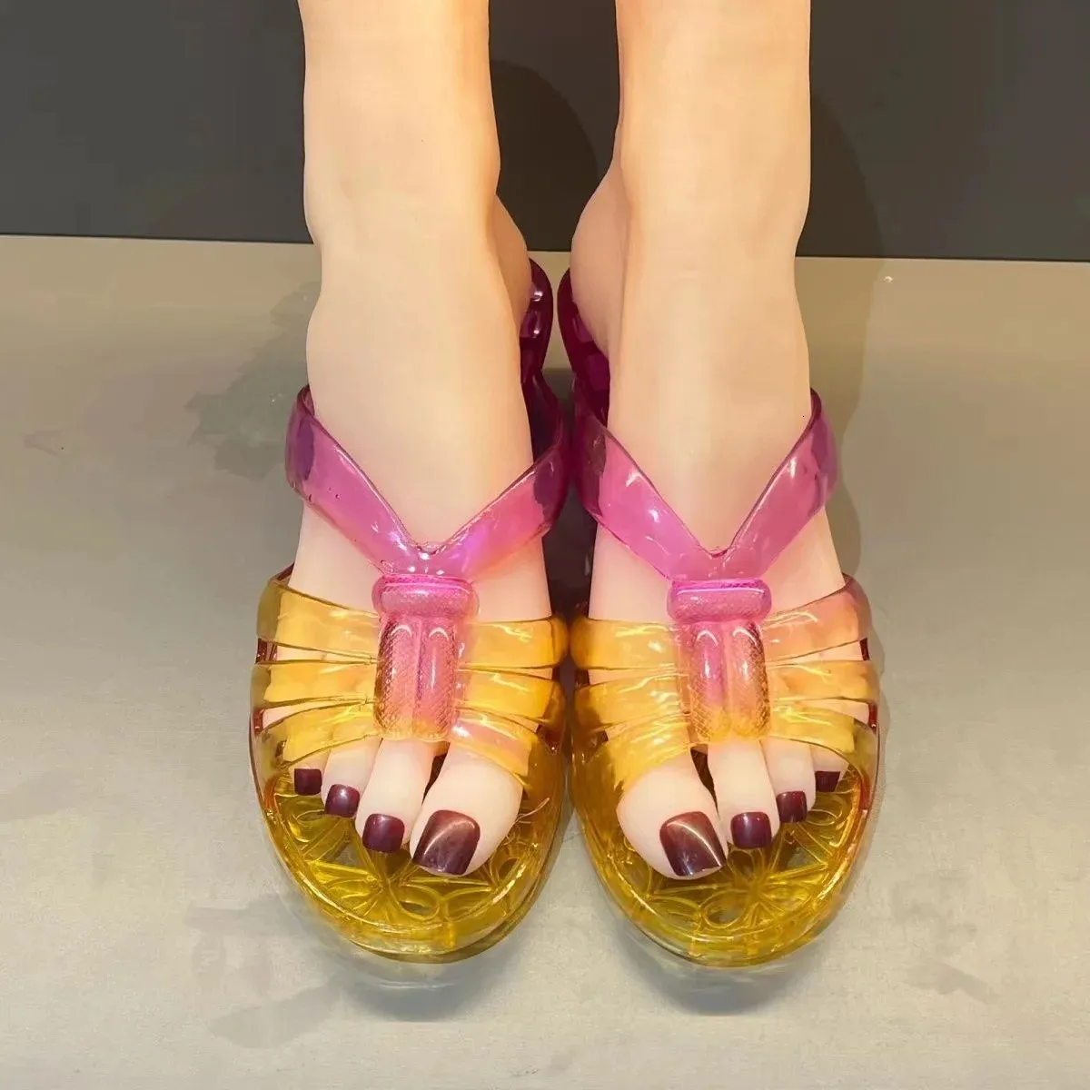 Women High Heel Jelly Shoes Flip-Flops Outdoor Ret...