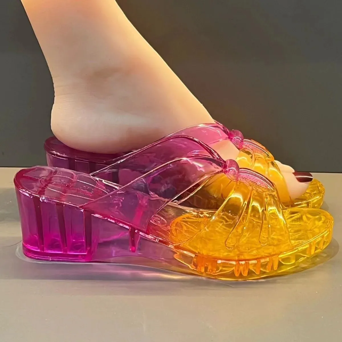 Women High Heel Jelly Shoes Flip-Flops Outdoor Retro