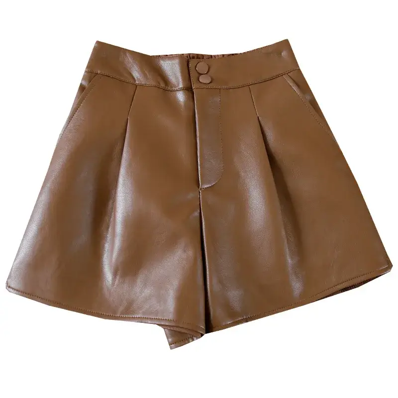High Waist Pure Color Casual Short For Women Trendy Leather Slimming Effect