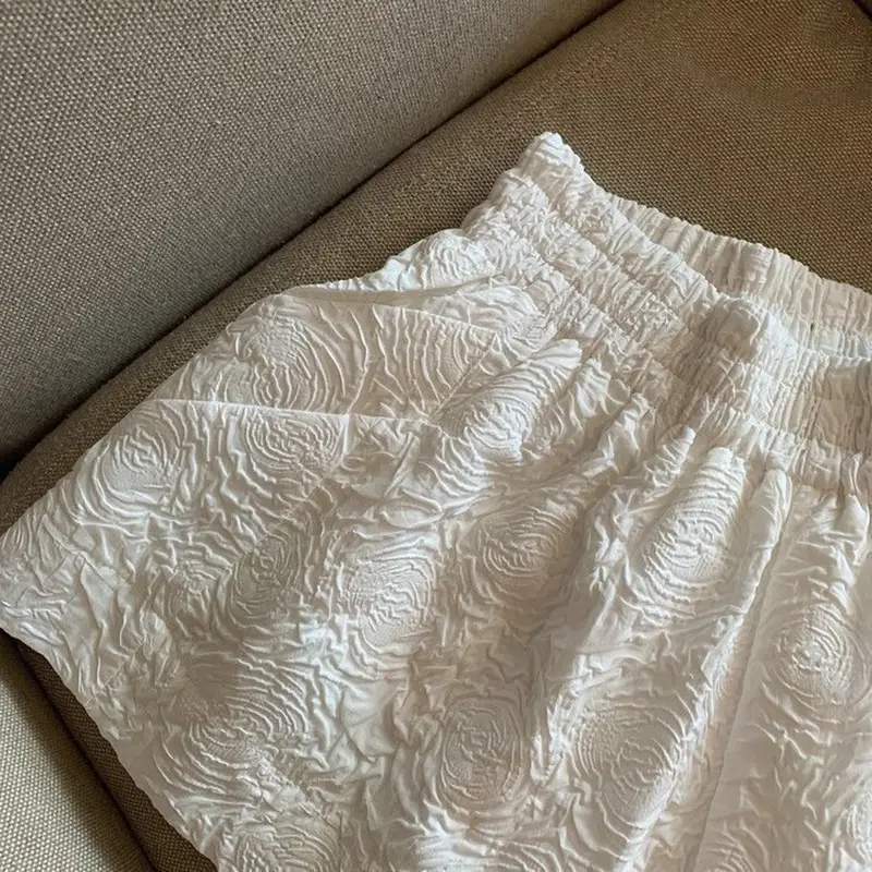 Jacquard Shorts Women Elastic High Waist Pockets Shorts Women Streetwear