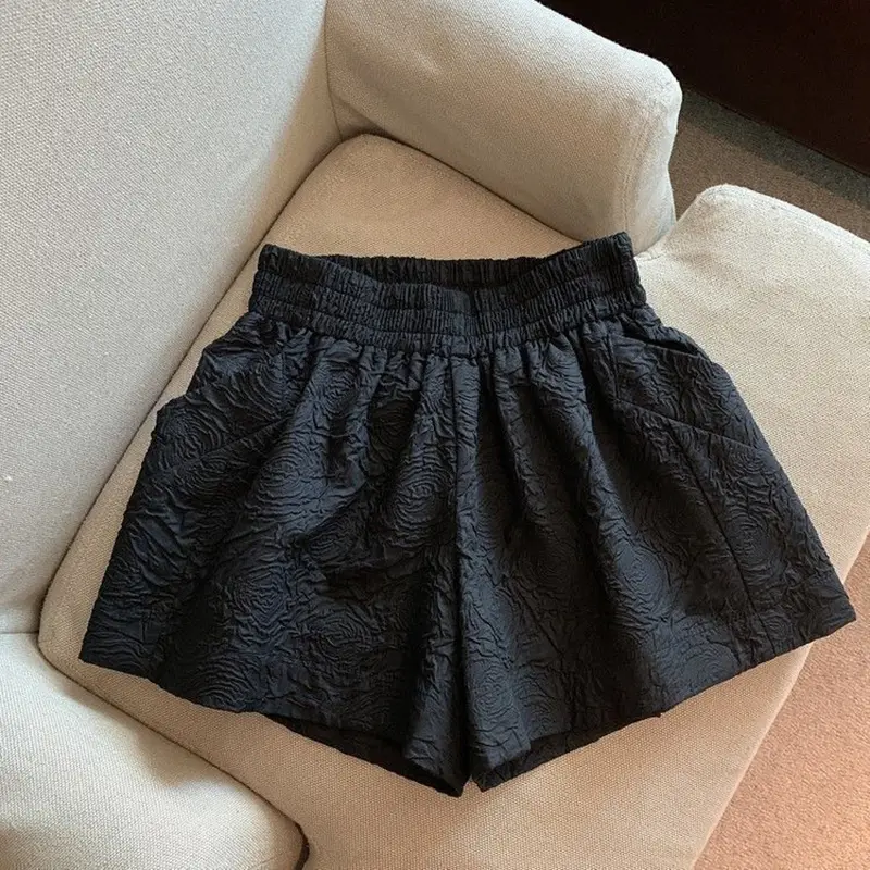 Jacquard Shorts Women Elastic High Waist Pockets S...