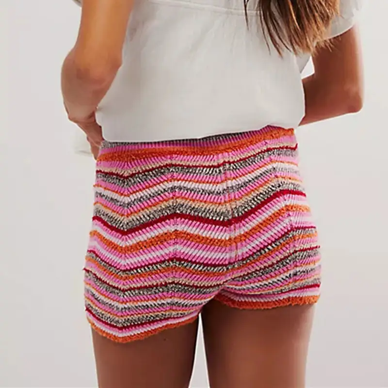 Women Striped Knitted Shorts Low Waist Color Block Lounge Shorts Strechy Going Out Micro Shorts Loungewear