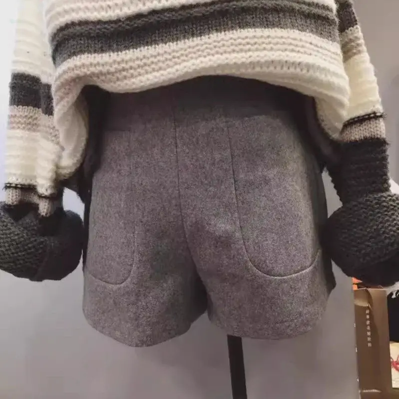 Women's High Waist Woolen Short Autumn Winter Mini Shorts